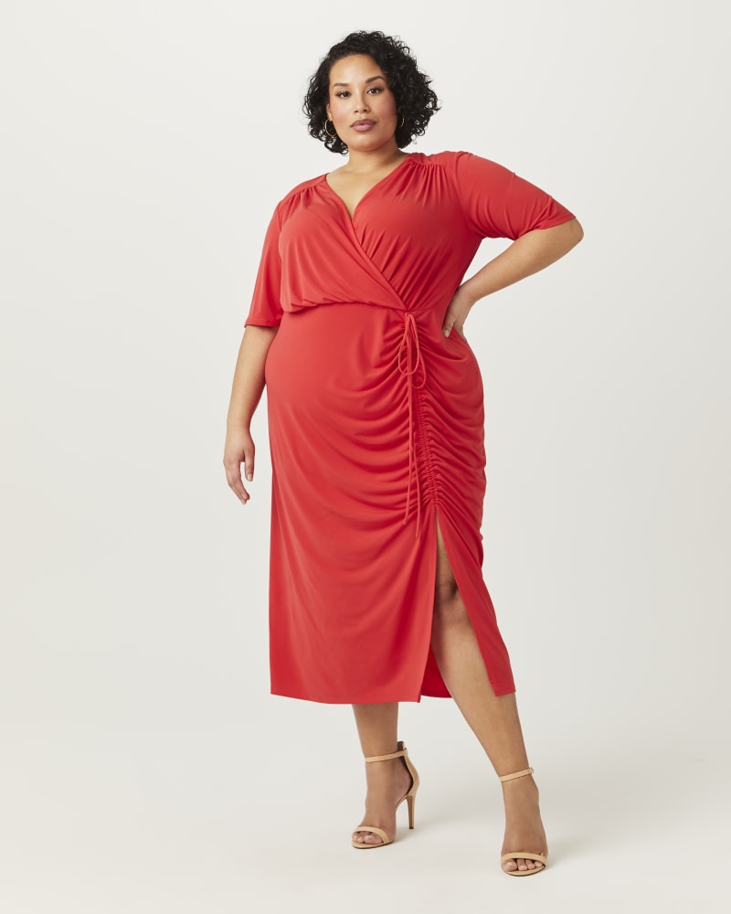 Plus size model with hourglass body shape wearing Paiva Ruched Dress by Sabrina Collective | Dia&Co | dia_product_style_image_id:157905
